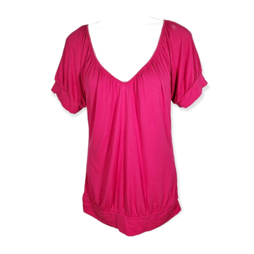 H&M Hot Pink Ruffled V-neck Blouse Size Medium